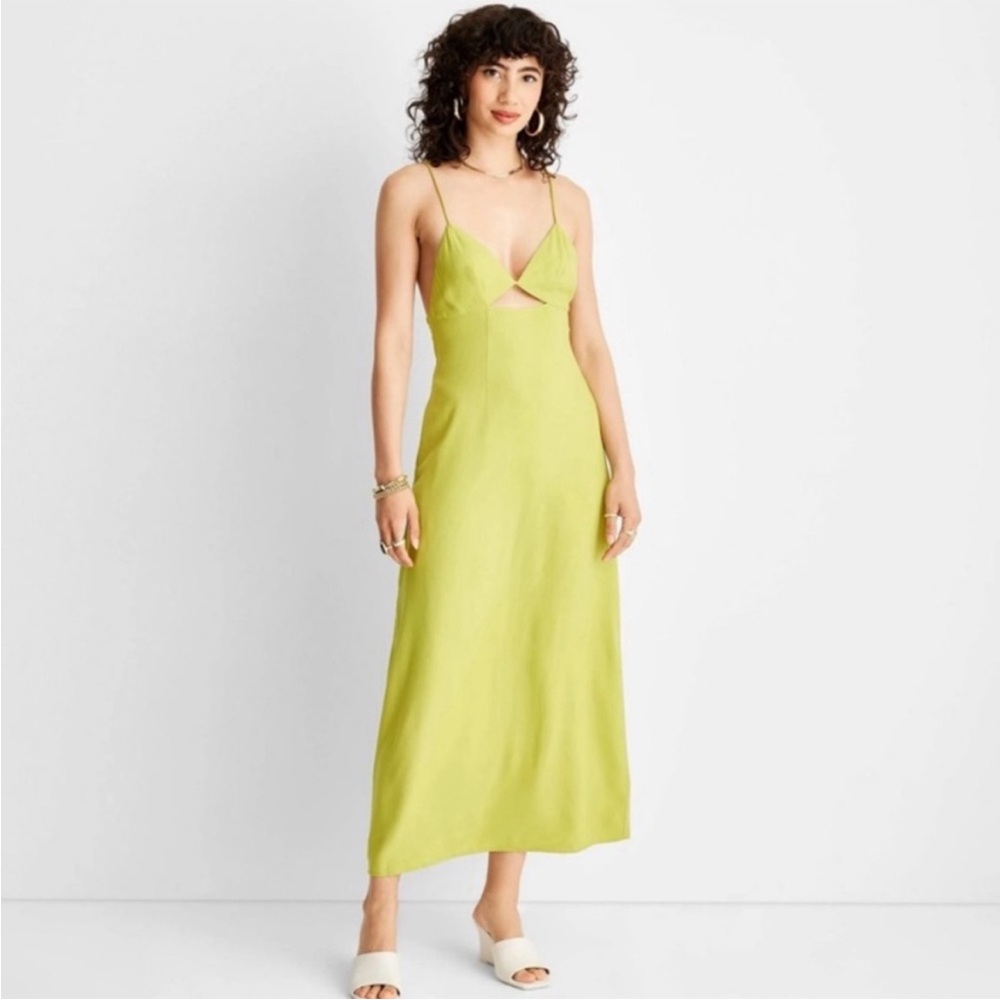 Strappy Cutout Midi Slip Dress Future Collective Alani Noelle Lime Green